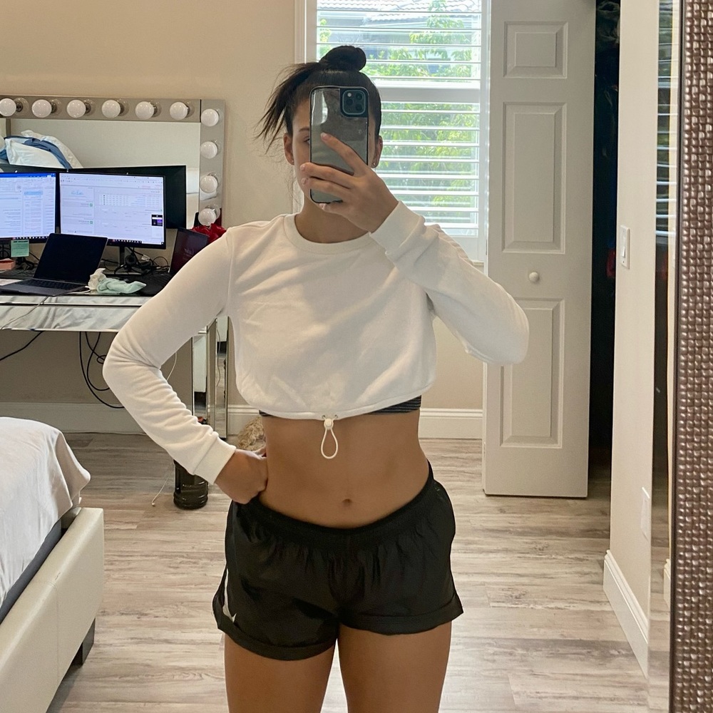 Houseofcb White Cropped Drawstring Sweatshirt Xs - image 3